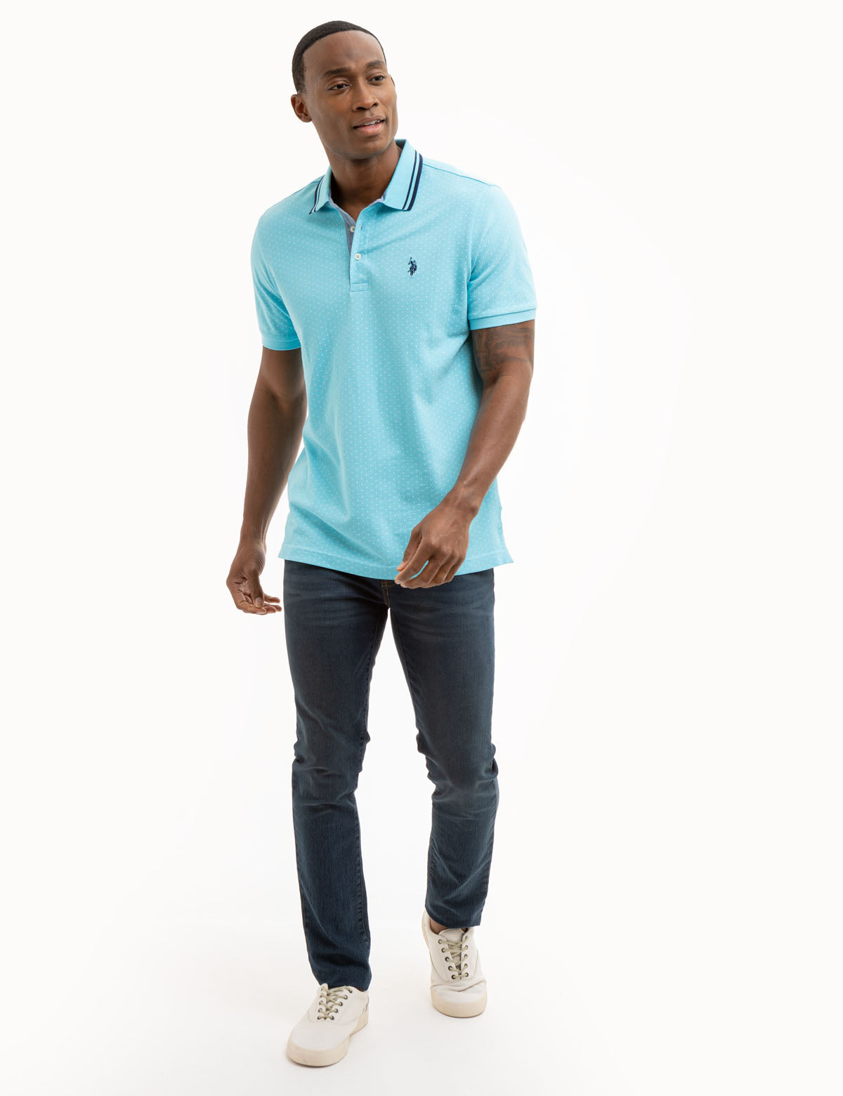 Dot Print Polo Shirt with Vented Sides & Embroidered Logo