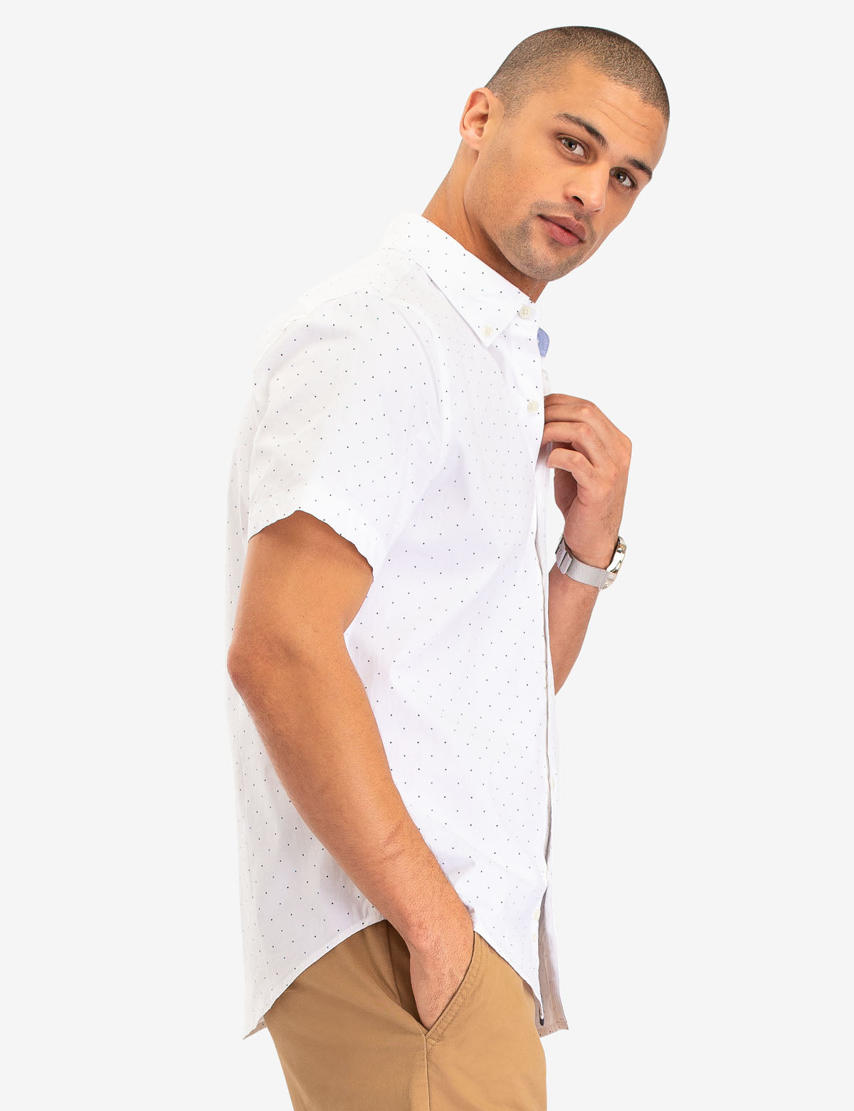 Dot Print Cotton Short Sleeve Shirt with Front Pocket | Casual Wear