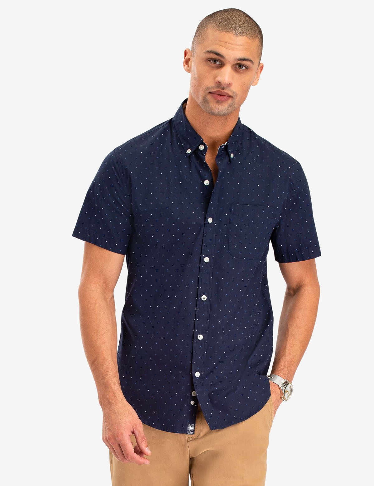 Dot Print Cotton Short Sleeve Shirt with Front Pocket | Casual Wear