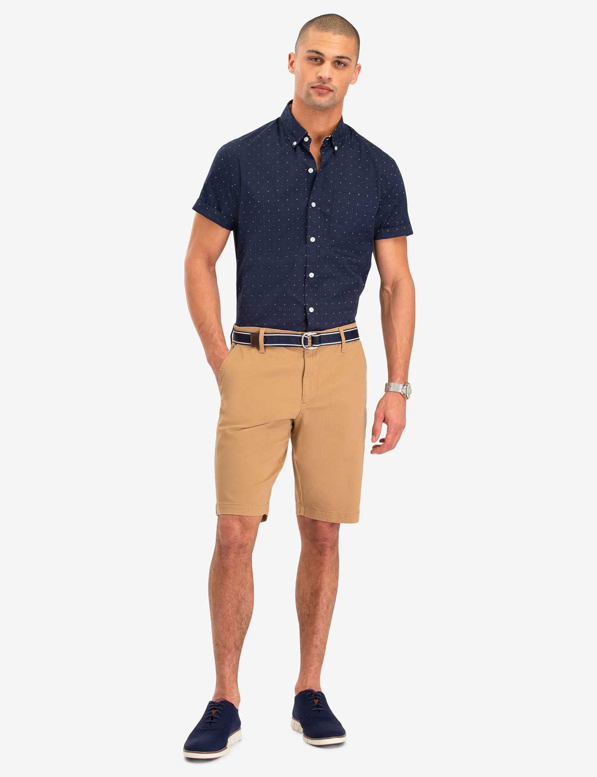 Dot Print Cotton Short Sleeve Shirt with Front Pocket | Casual Wear