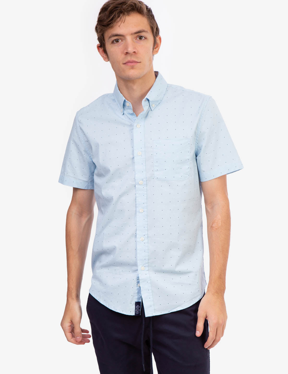 Dot Print Cotton Short Sleeve Shirt with Front Pocket | Casual Wear