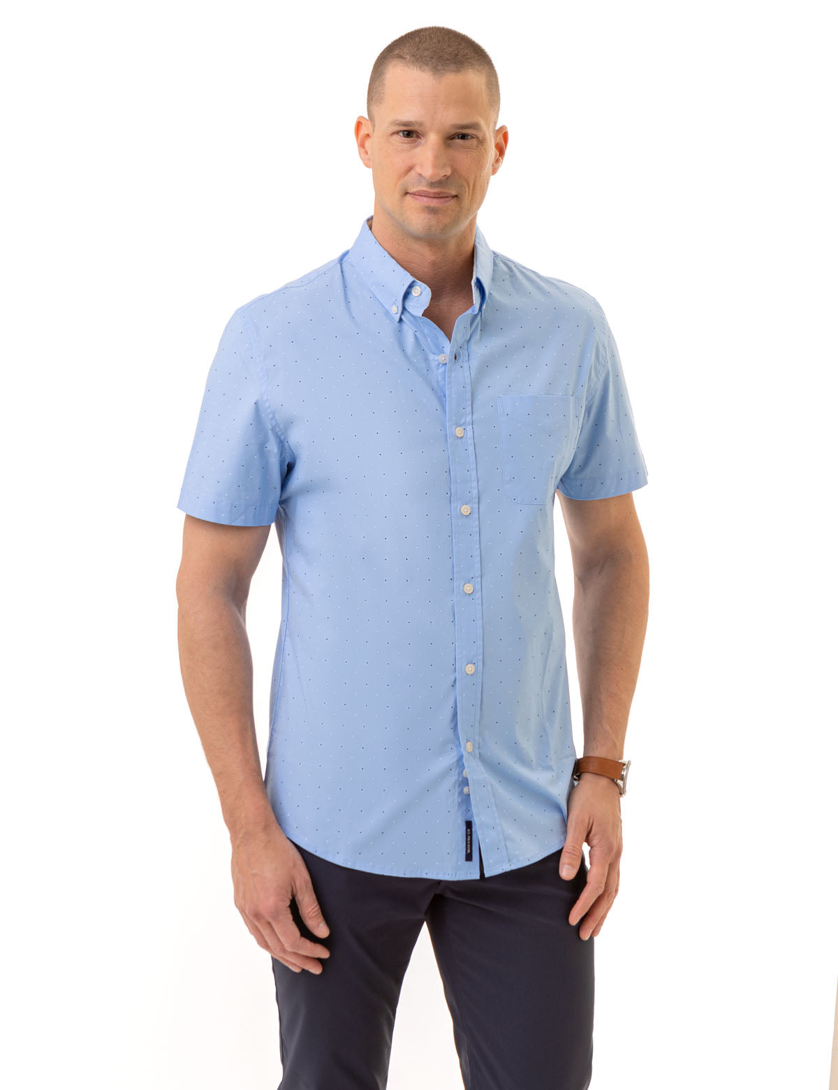 Dot Print Cotton Short Sleeve Shirt with Front Pocket | Casual Wear