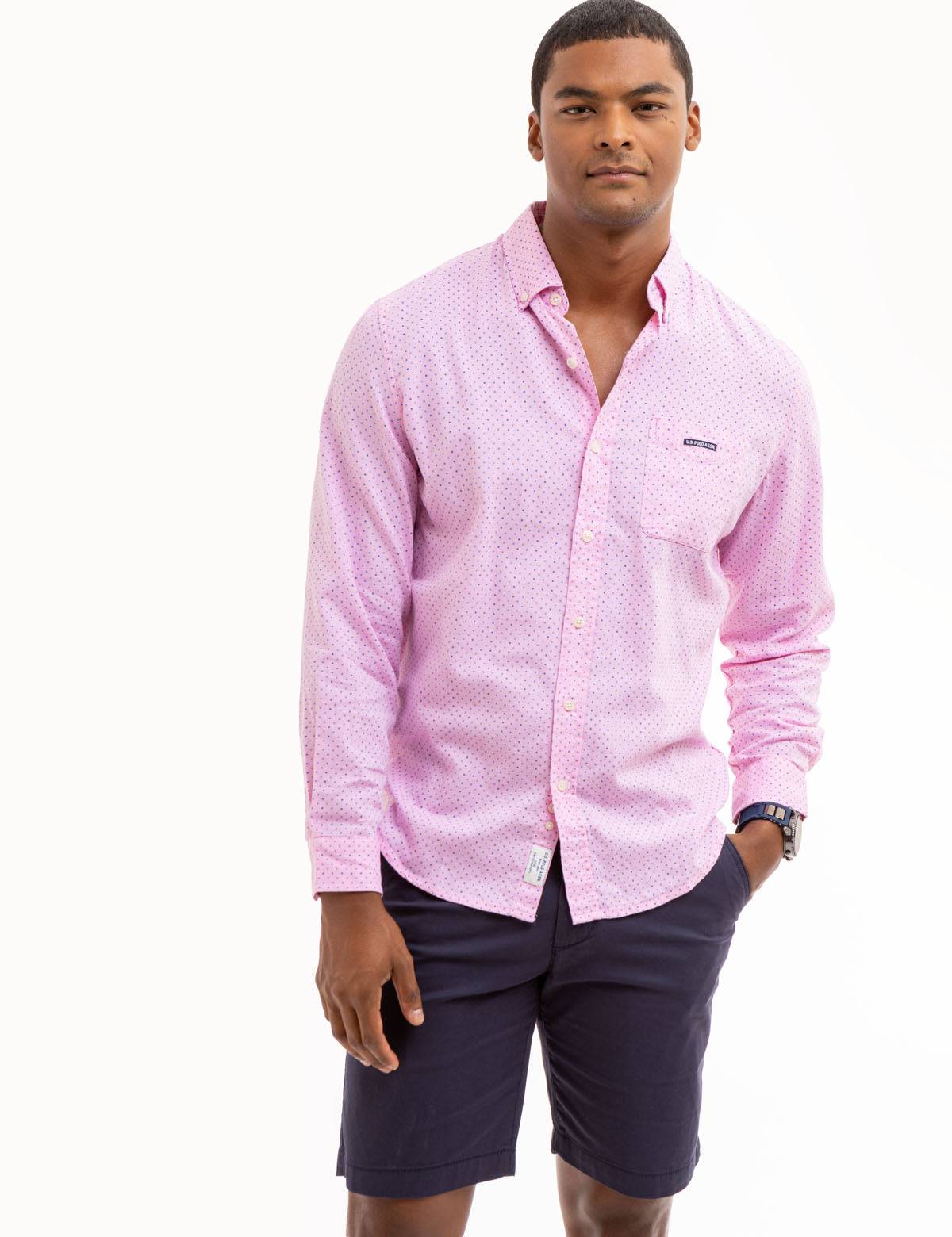 Royal Oxford Long Sleeve Shirt with Dot Print | Classic Fit