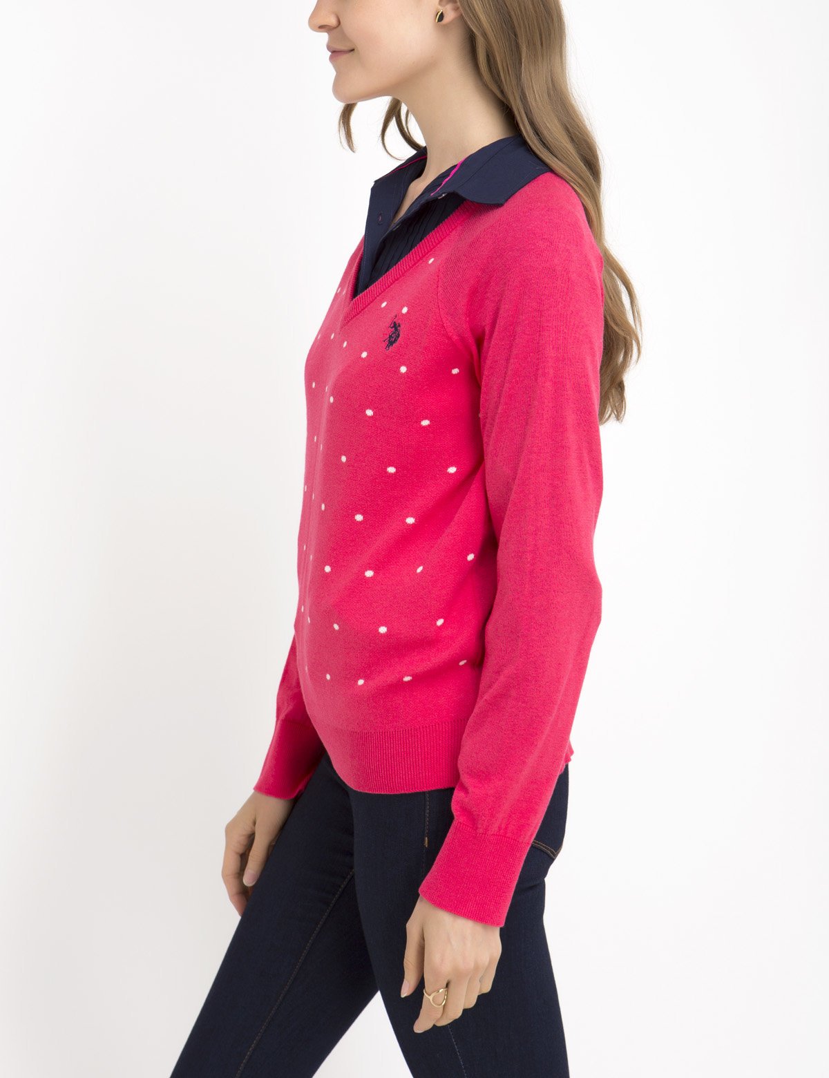 Dot Print Sweater | V-Neck Knit with Allover Dots | 100% Acrylic