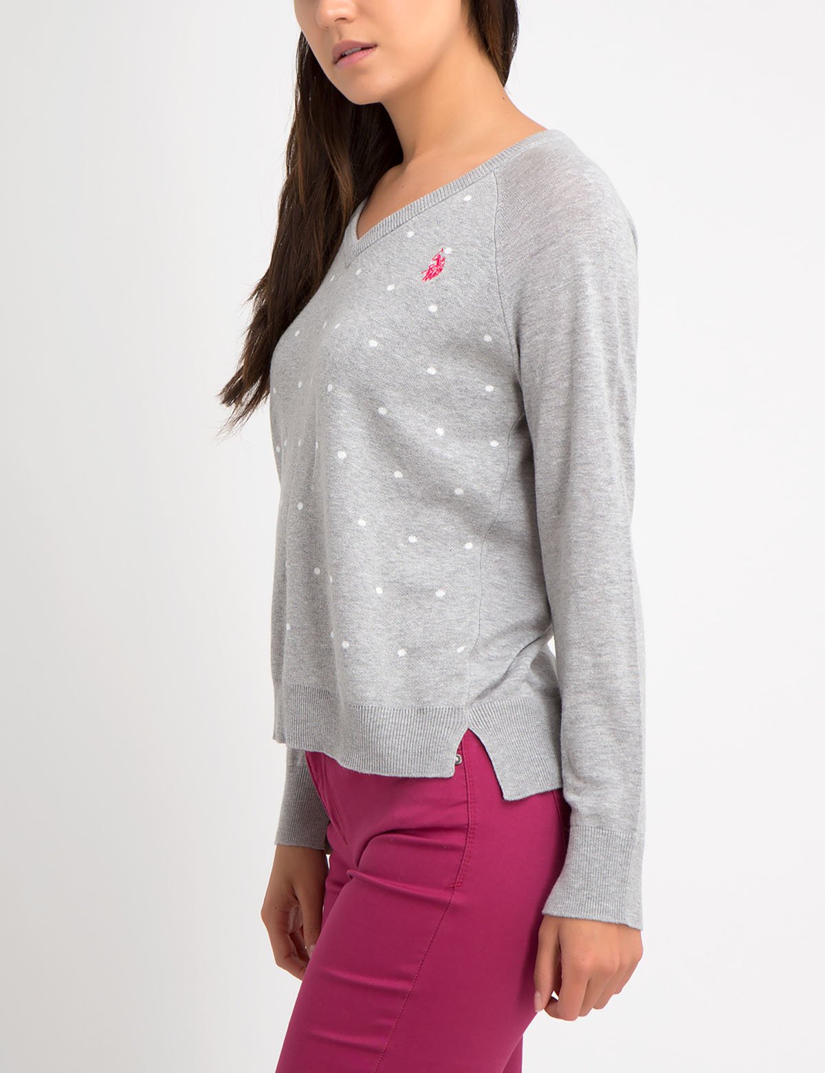 Dot Print Sweater | V-Neck Knit with Allover Dots | 100% Acrylic