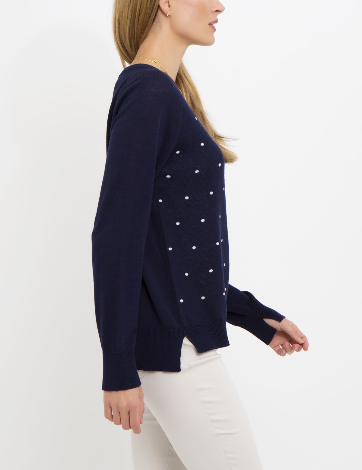 Dot Print Sweater | V-Neck Knit with Allover Dots | 100% Acrylic