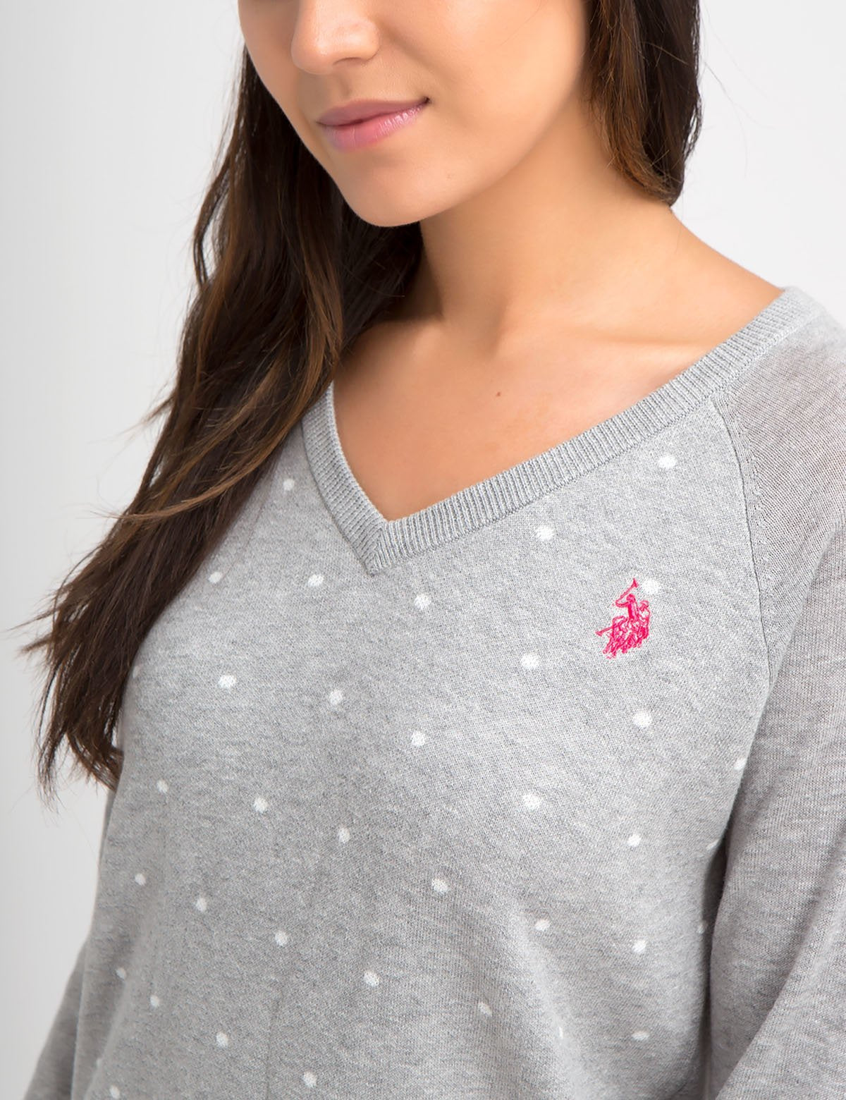 Dot Print Sweater | V-Neck Knit with Allover Dots | 100% Acrylic