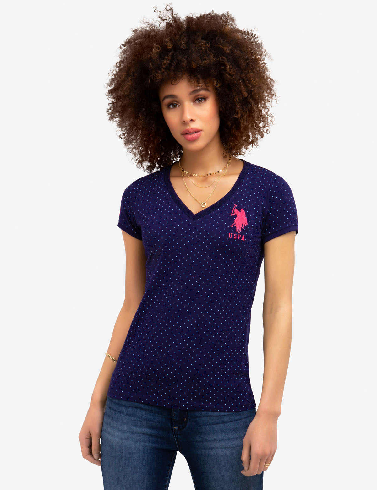 V-Neck Cotton T-Shirt with Stitched Logo | DOT Classic Tee