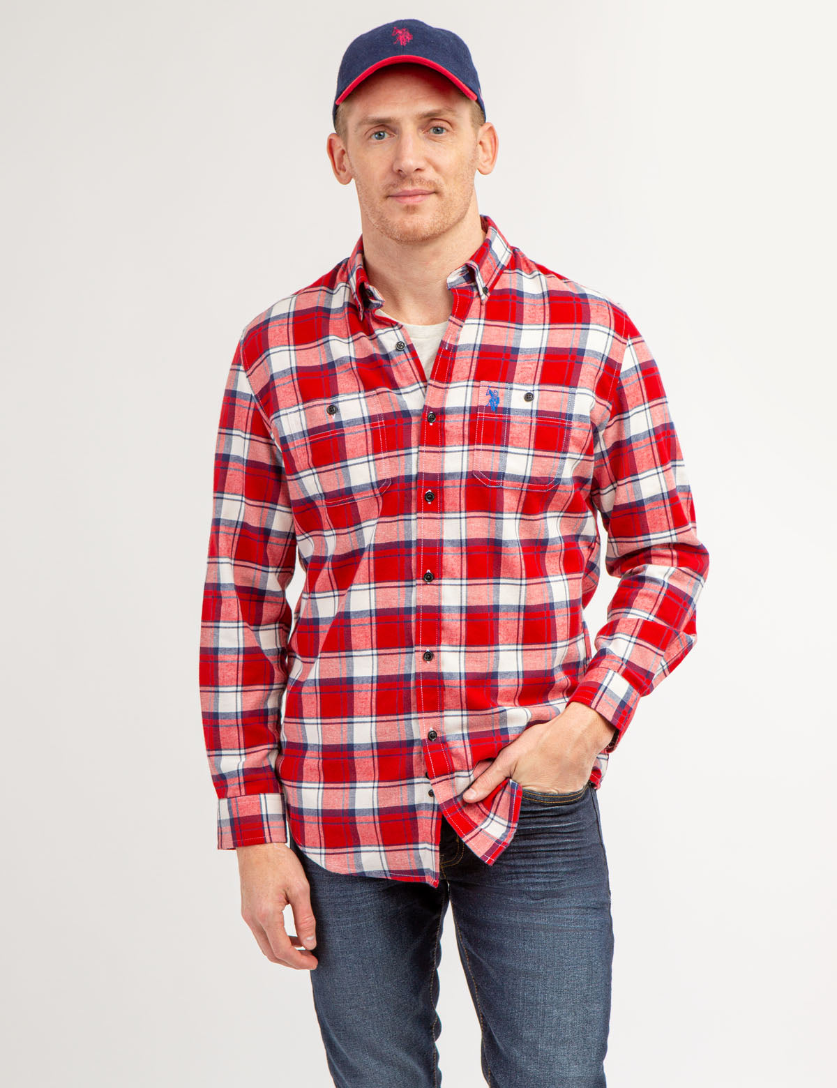 Plaid Long Sleeve Shirt with Double Chest Pockets | Button Cuffs