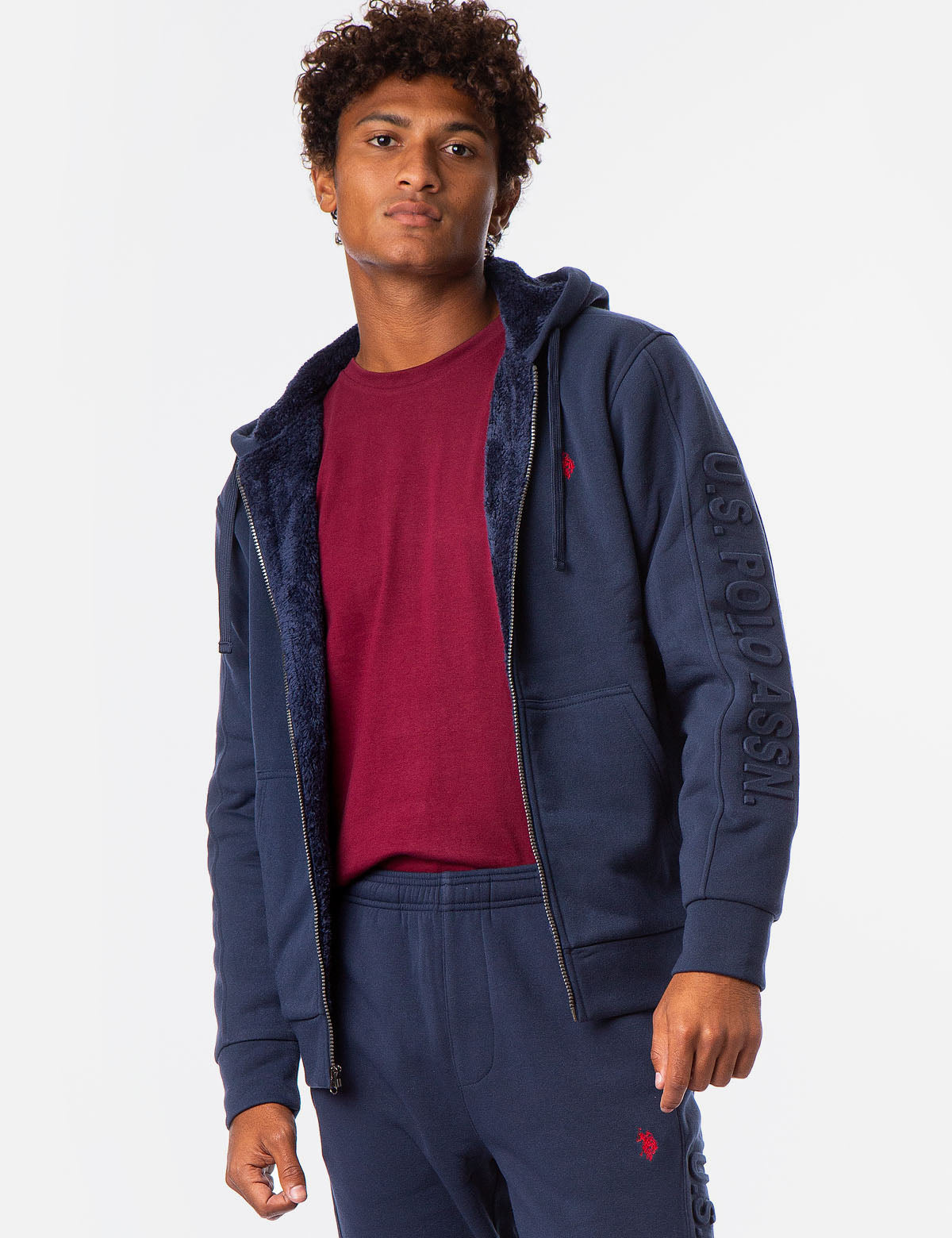 Sherpa Hoodie with Embossed Logo | Cozy Fleece-Lined Pullover