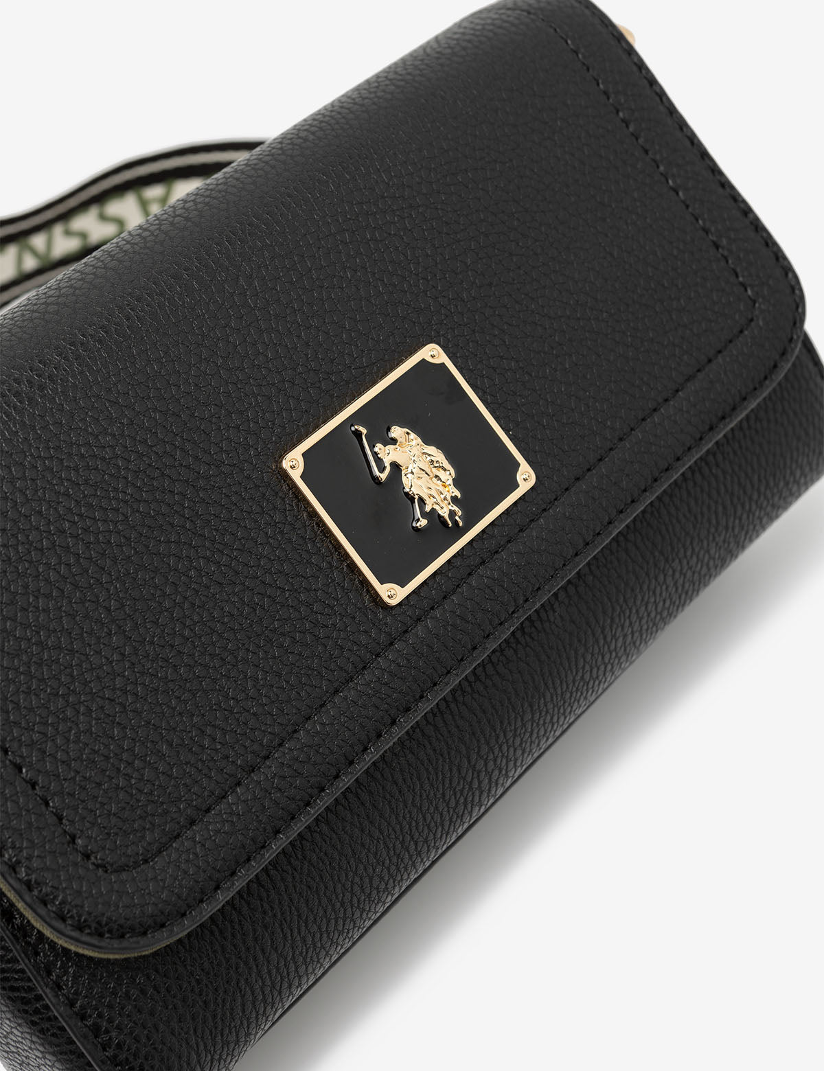 Luxury Enamel Crossbody Bag with Metal Logo & Adjustable Strap