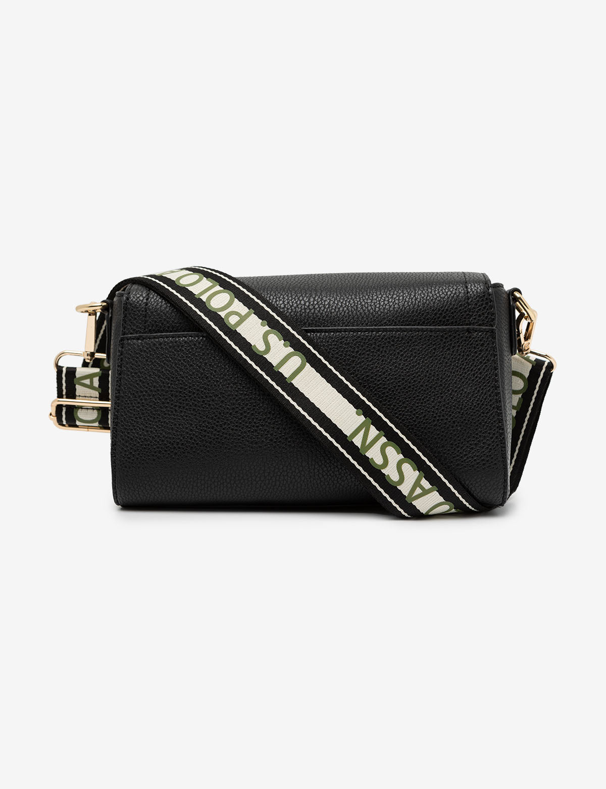 Luxury Enamel Crossbody Bag with Metal Logo & Adjustable Strap