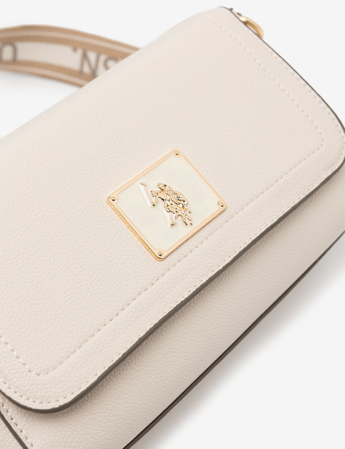 Luxury Enamel Crossbody Bag with Metal Logo & Adjustable Strap