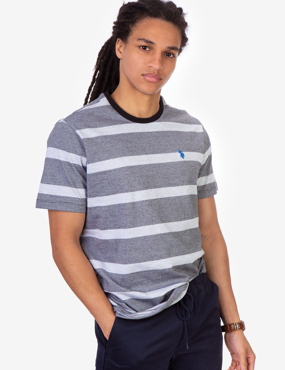 Striped Crew Neck T-Shirt with Embroidered Logo | End On End