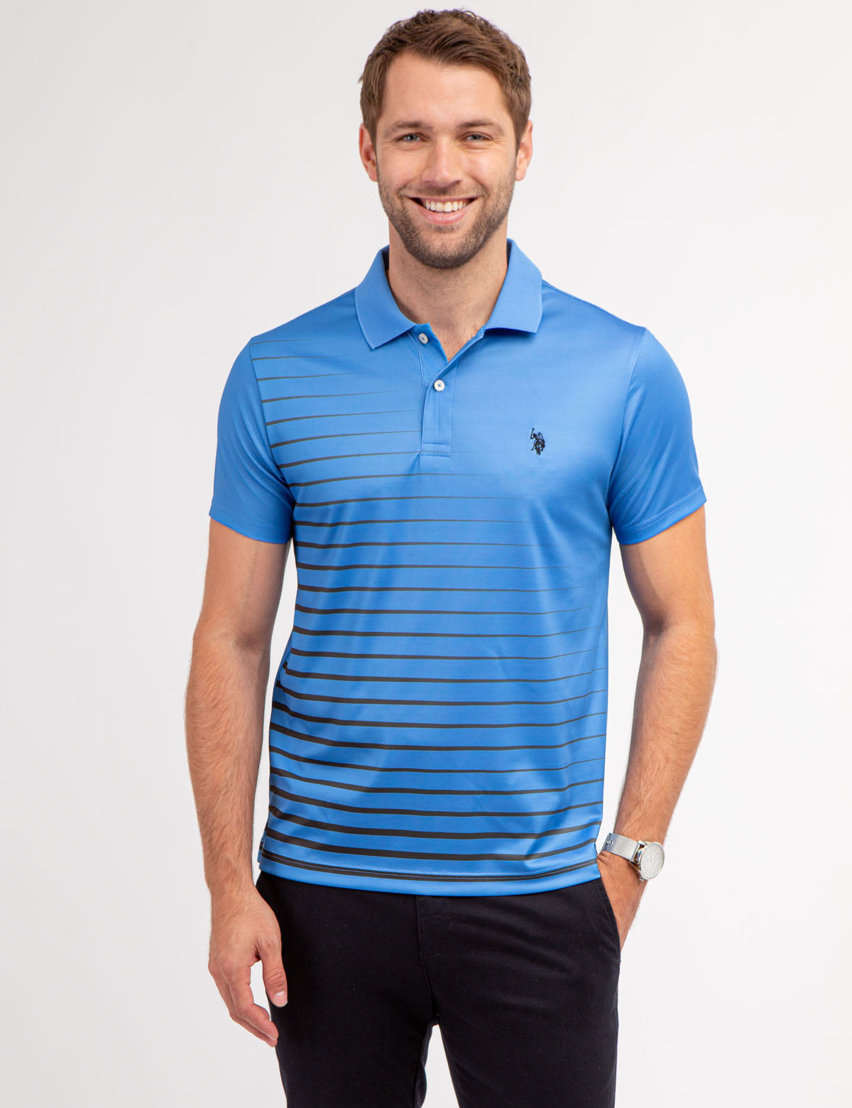 Diagonal Print Polo Shirt with Embroidered Logo & Classic Collar | Modern Fit