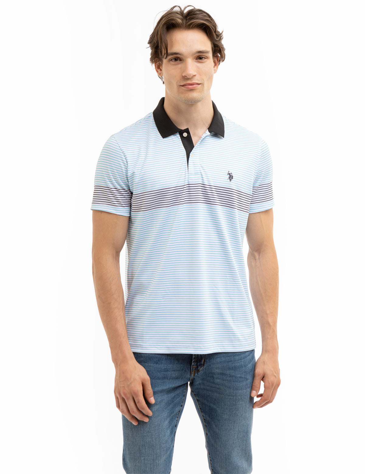 Performance Polo Shirt with Engineered Stripe Print | [Brand Name]
