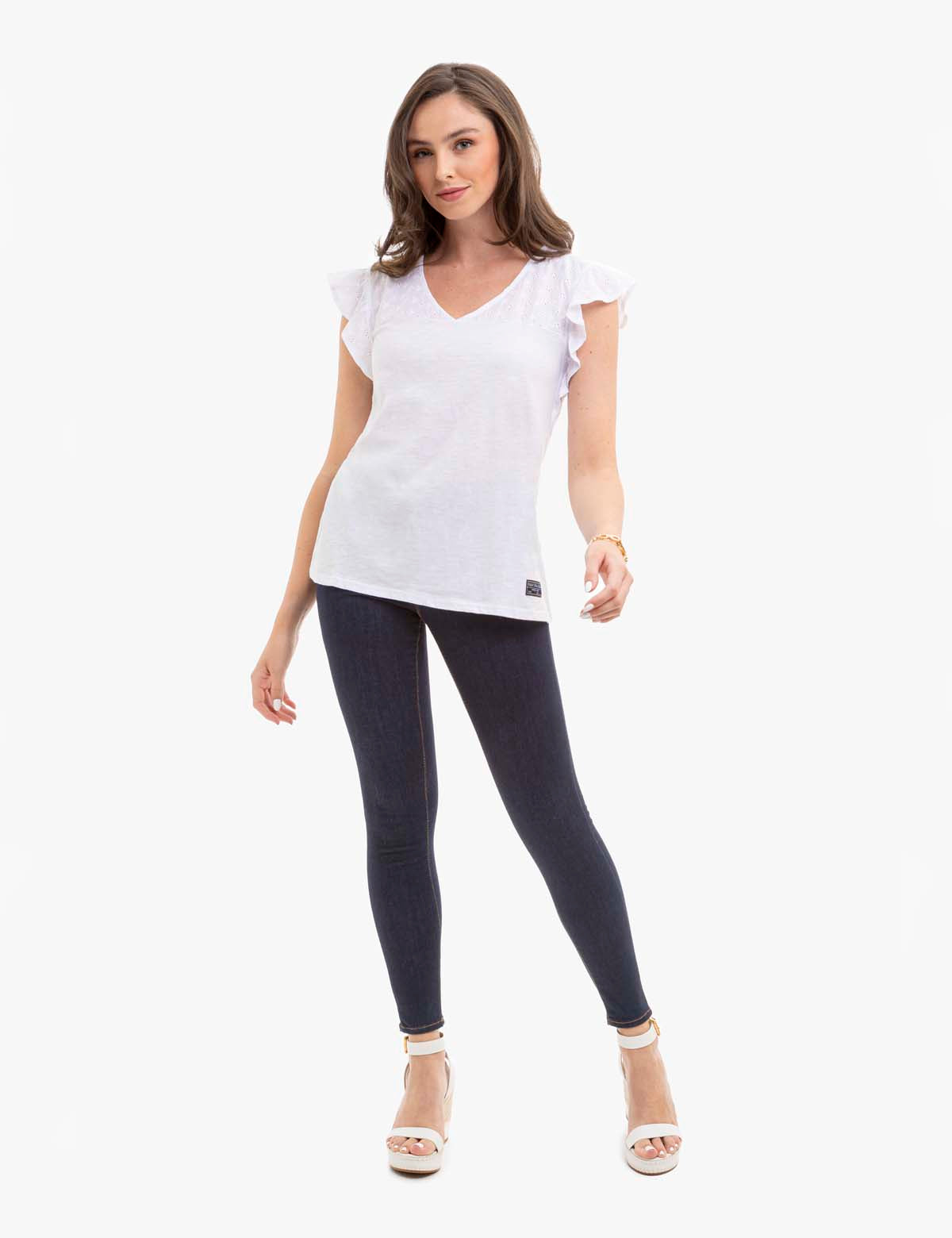 Flutter Sleeve Top with Eyelet Yoke Detail | Casual Women's Blouse