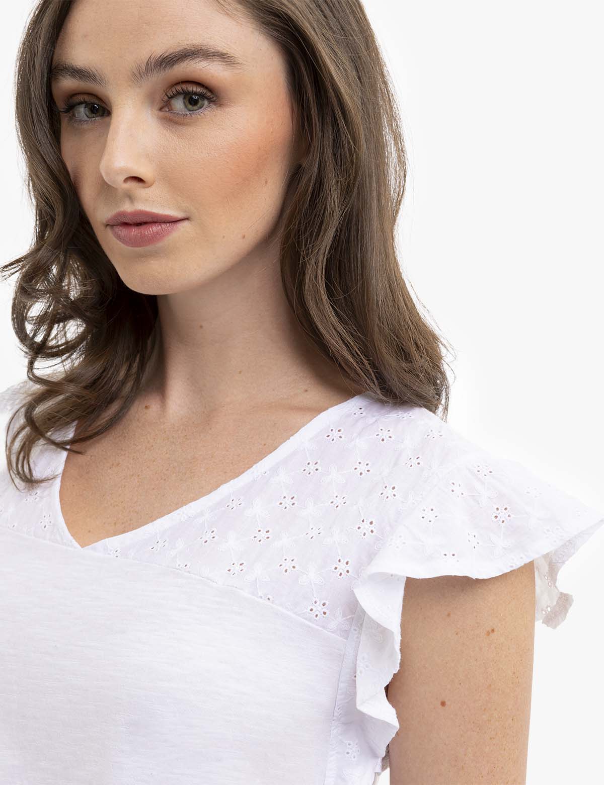 Flutter Sleeve Top with Eyelet Yoke Detail | Casual Women's Blouse