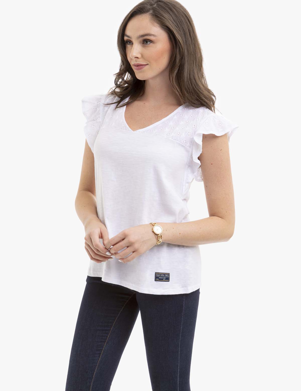 Flutter Sleeve Top with Eyelet Yoke Detail | Casual Women's Blouse