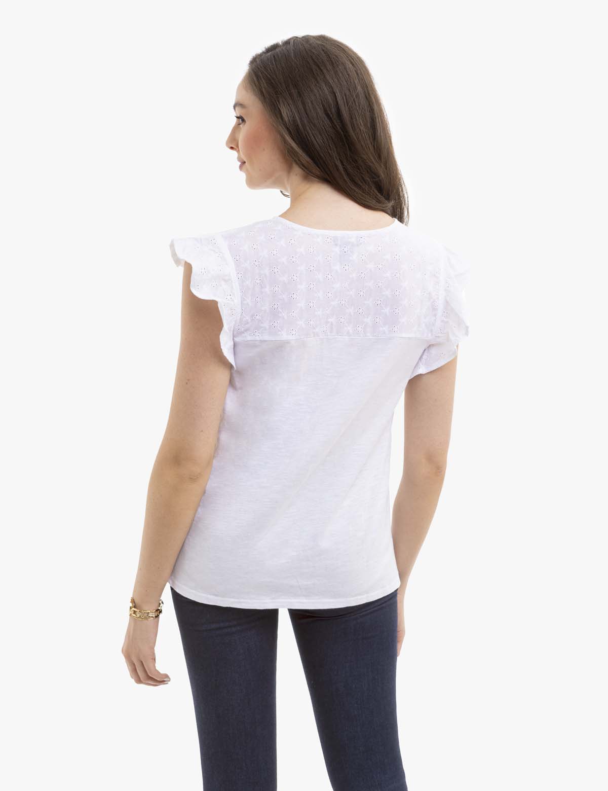 Flutter Sleeve Top with Eyelet Yoke Detail | Casual Women's Blouse