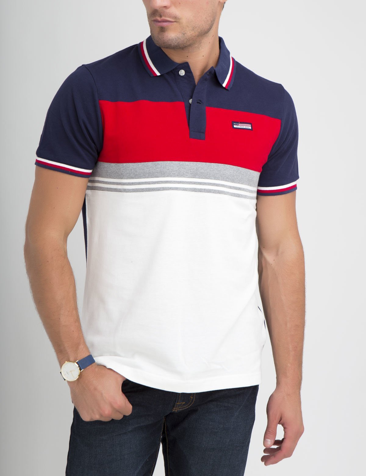 Colorblock Polo Shirt with Flag Design | Casual Men's Top