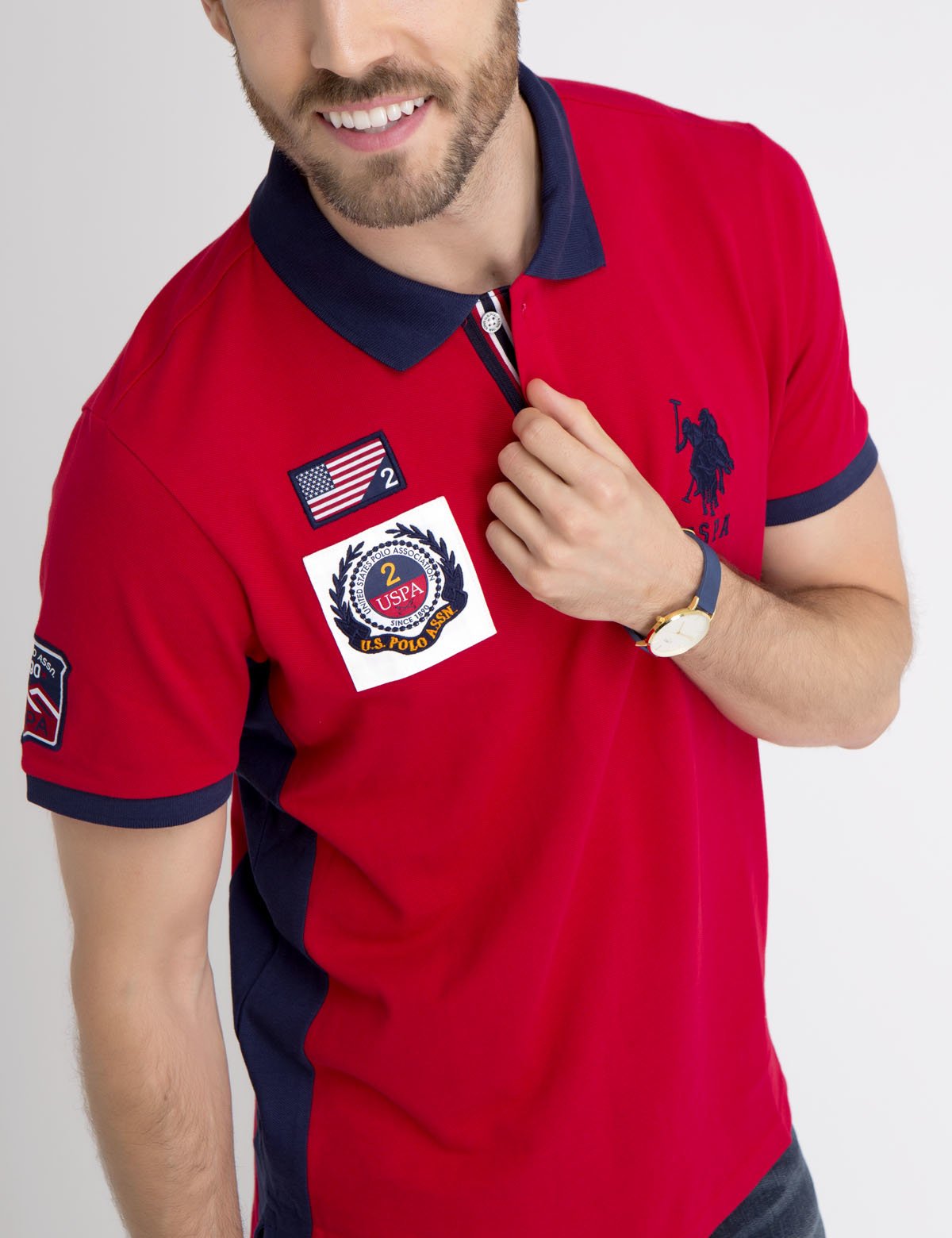 Men's Flag Patch Polo Shirt | 100% Cotton Pique
