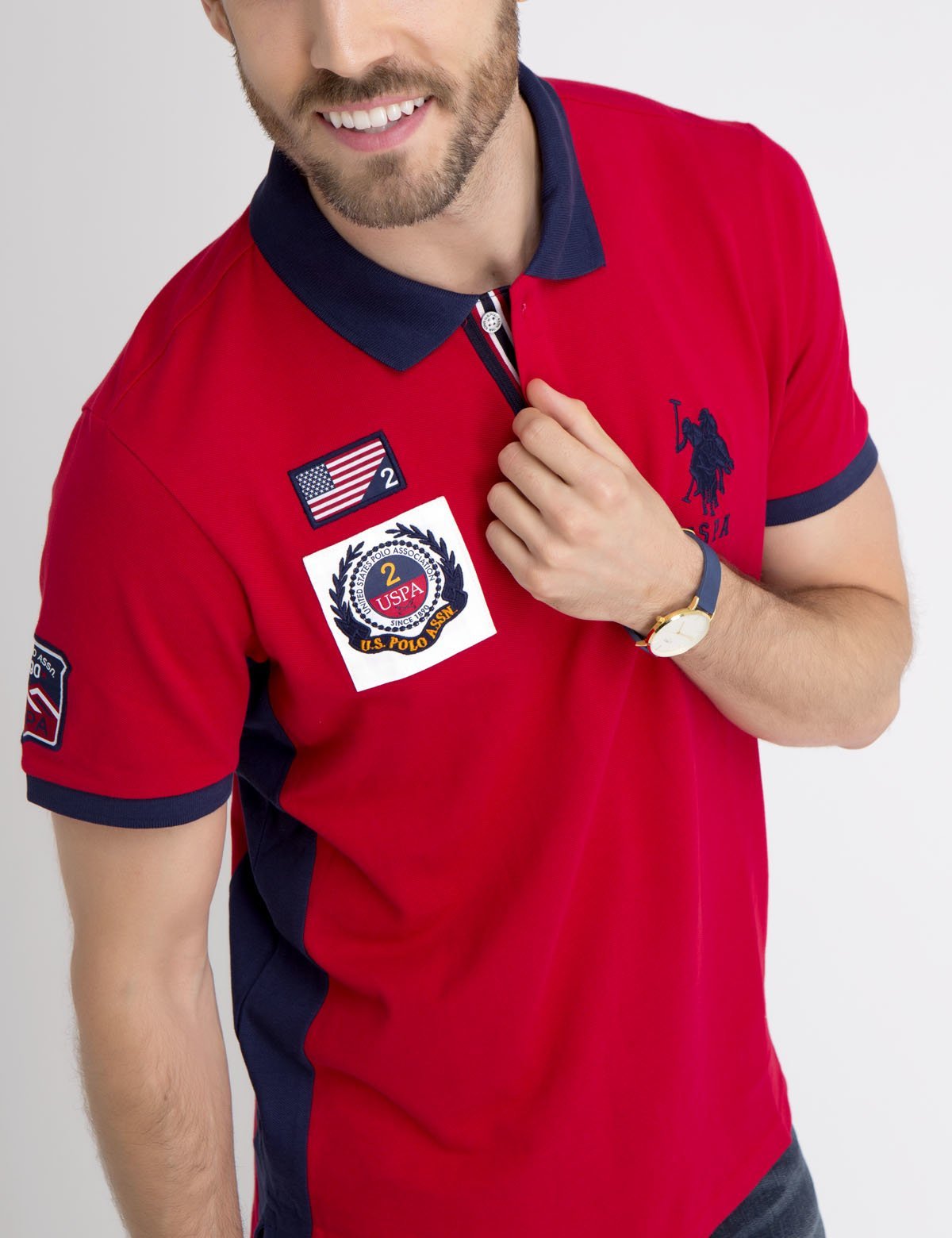 Men's Flag Patch Polo Shirt | 100% Cotton Pique
