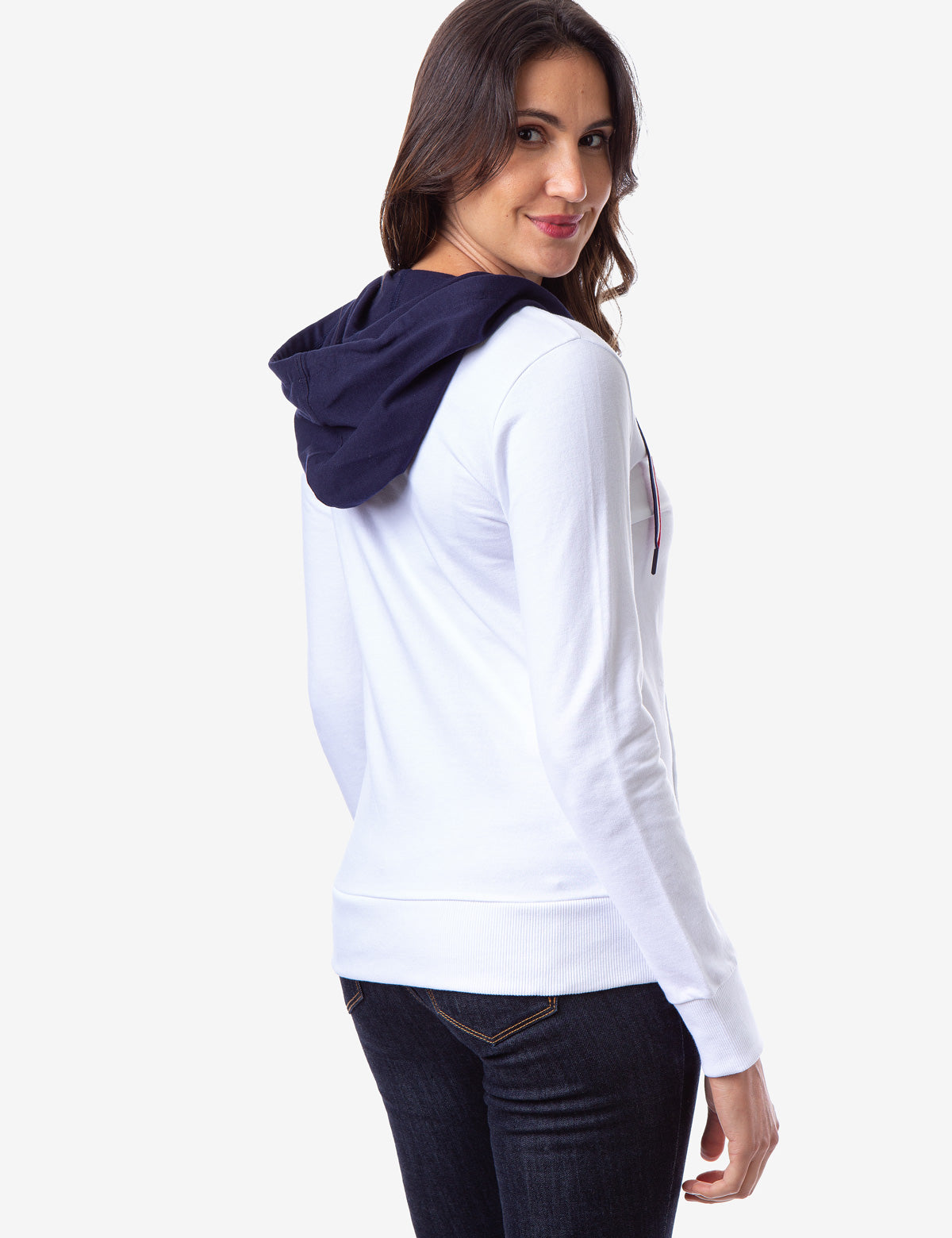 Flag Patch Zip Up Hoodie with Kangaroo Pockets & Contrast Hood