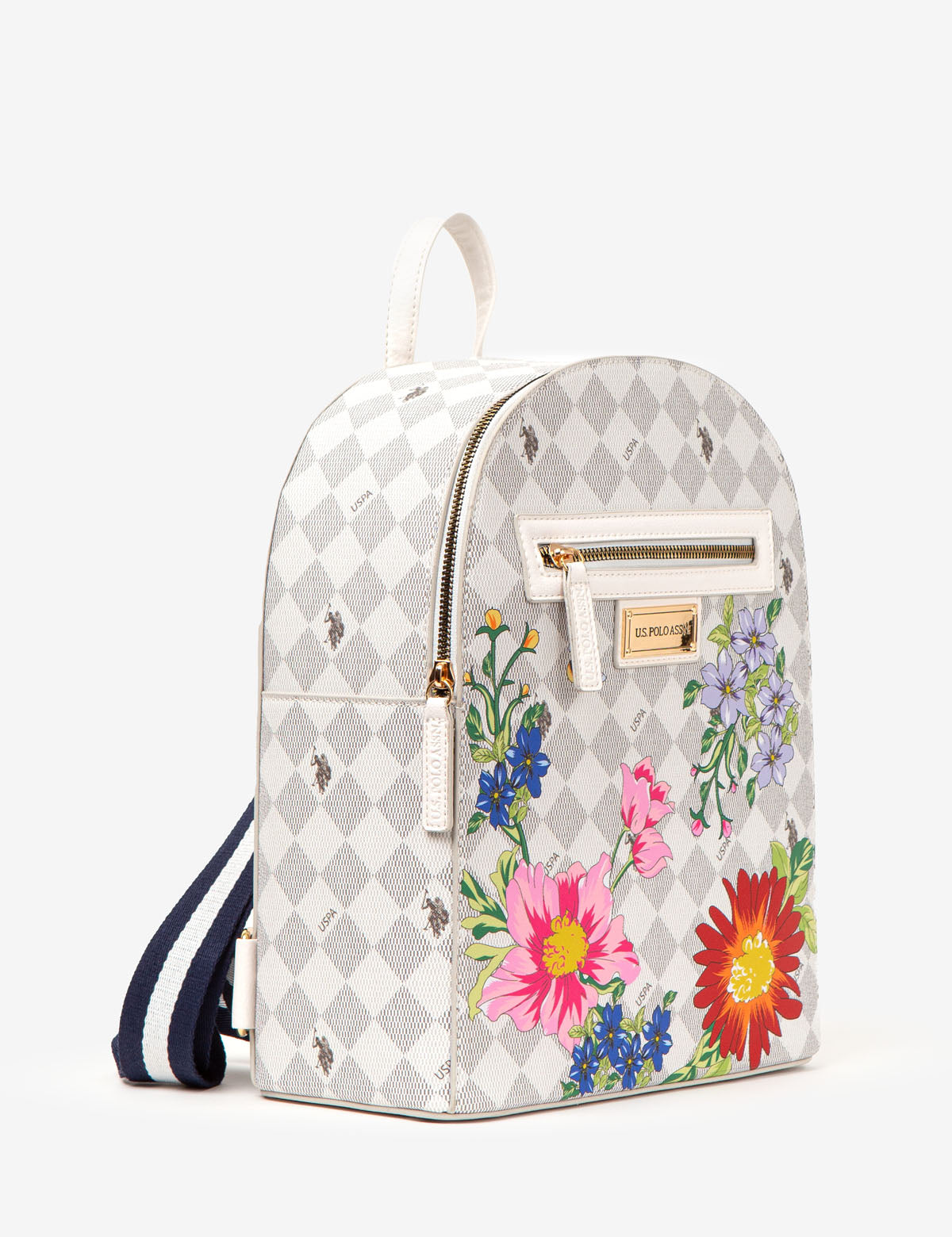 Floral Diamond Vegan Leather Backpack | Top Zip & Adjustable Straps