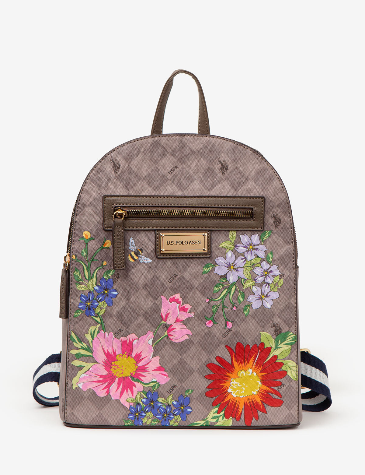 Floral Diamond Vegan Leather Backpack | Top Zip & Adjustable Straps