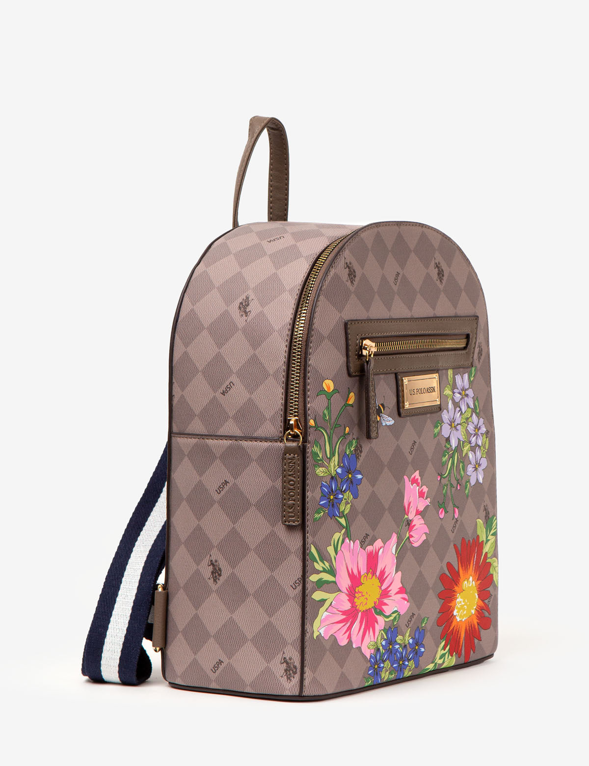 Floral Diamond Vegan Leather Backpack | Top Zip & Adjustable Straps