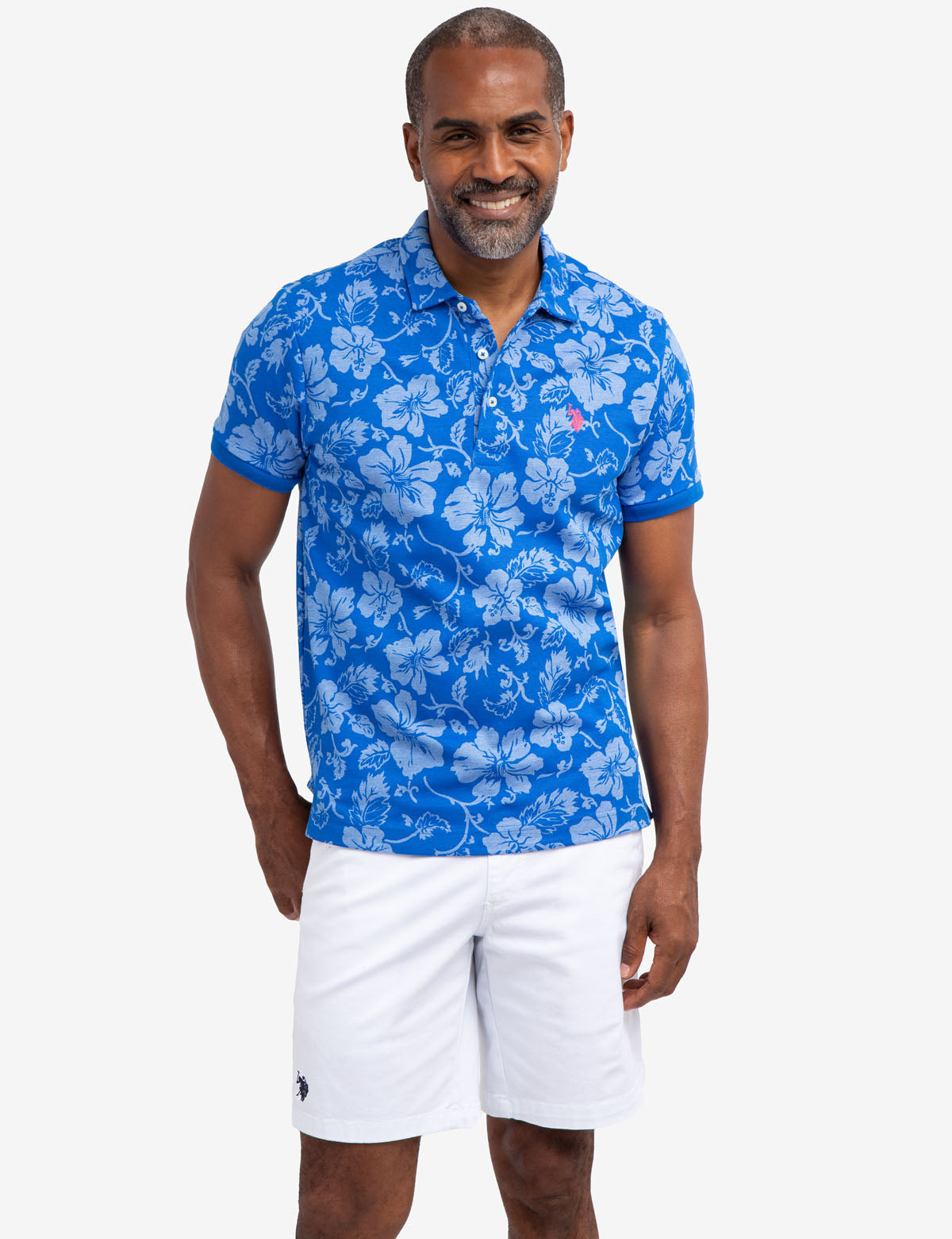 Floral Print Polo Shirt with Rib Knit Cuffs | Birdseye Pique