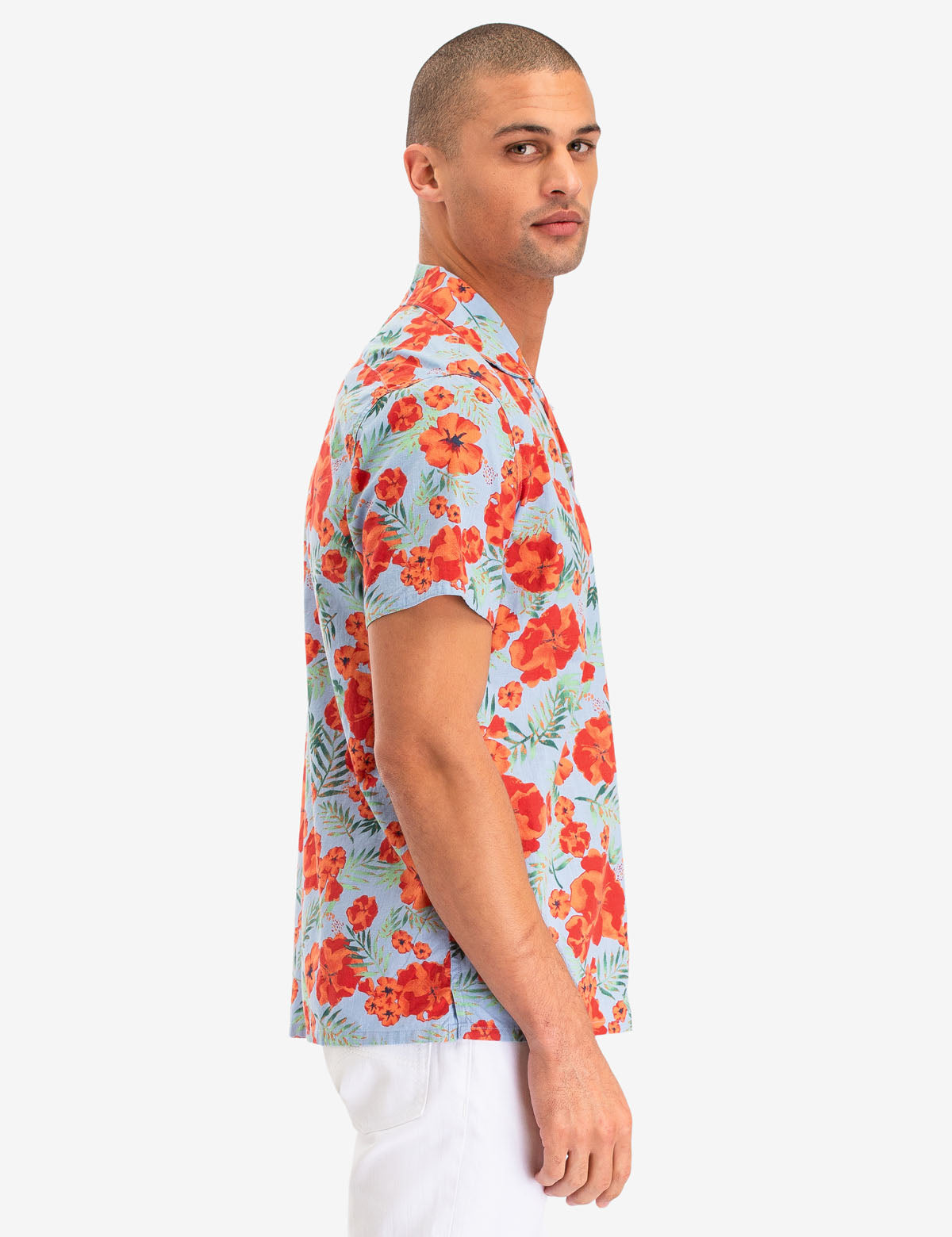 Floral Print Camp Shirt with Button Front & Short Sleeves