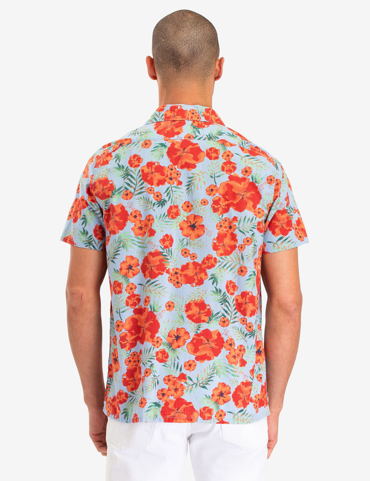 Floral Print Camp Shirt with Button Front & Short Sleeves