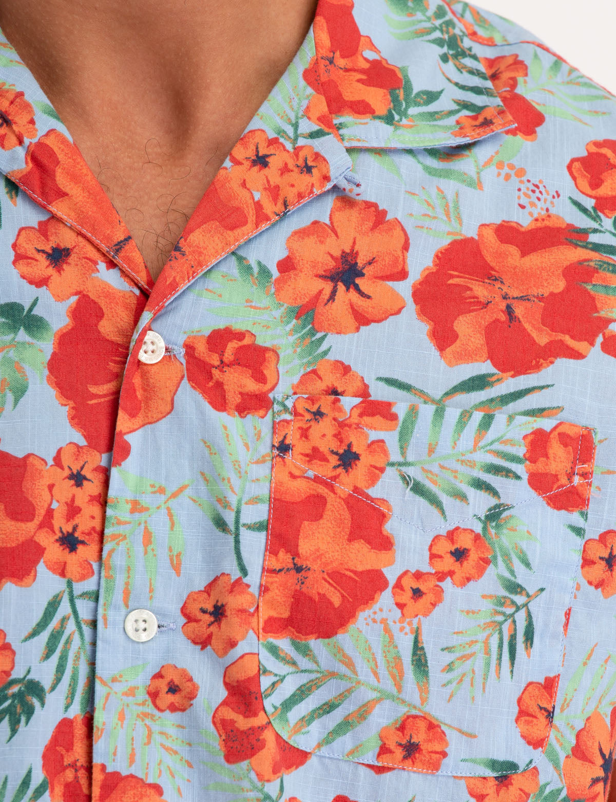 Floral Print Camp Shirt with Button Front & Short Sleeves