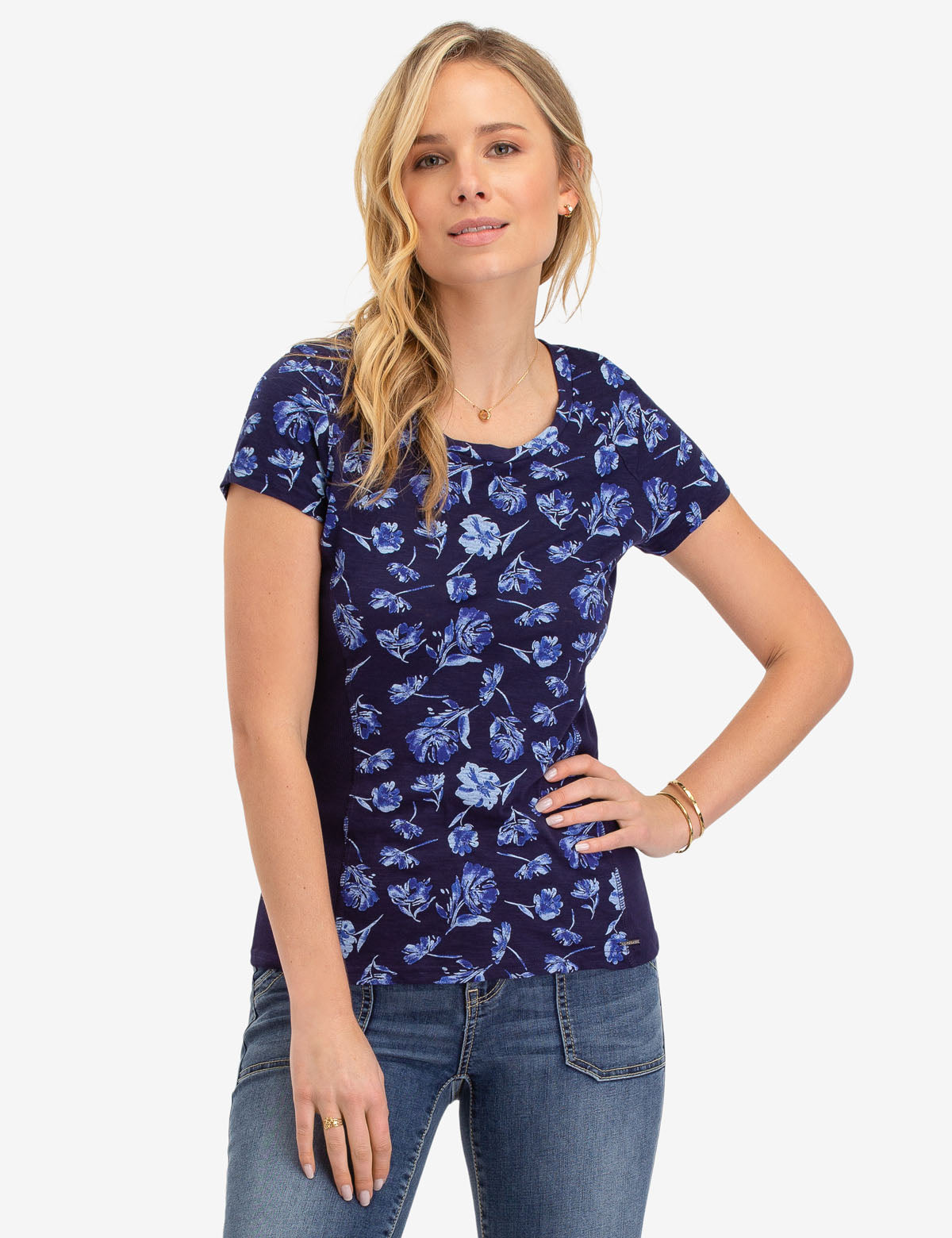 Floral Print Ribbed Top with Short Sleeves | U.S. Polo Assn.