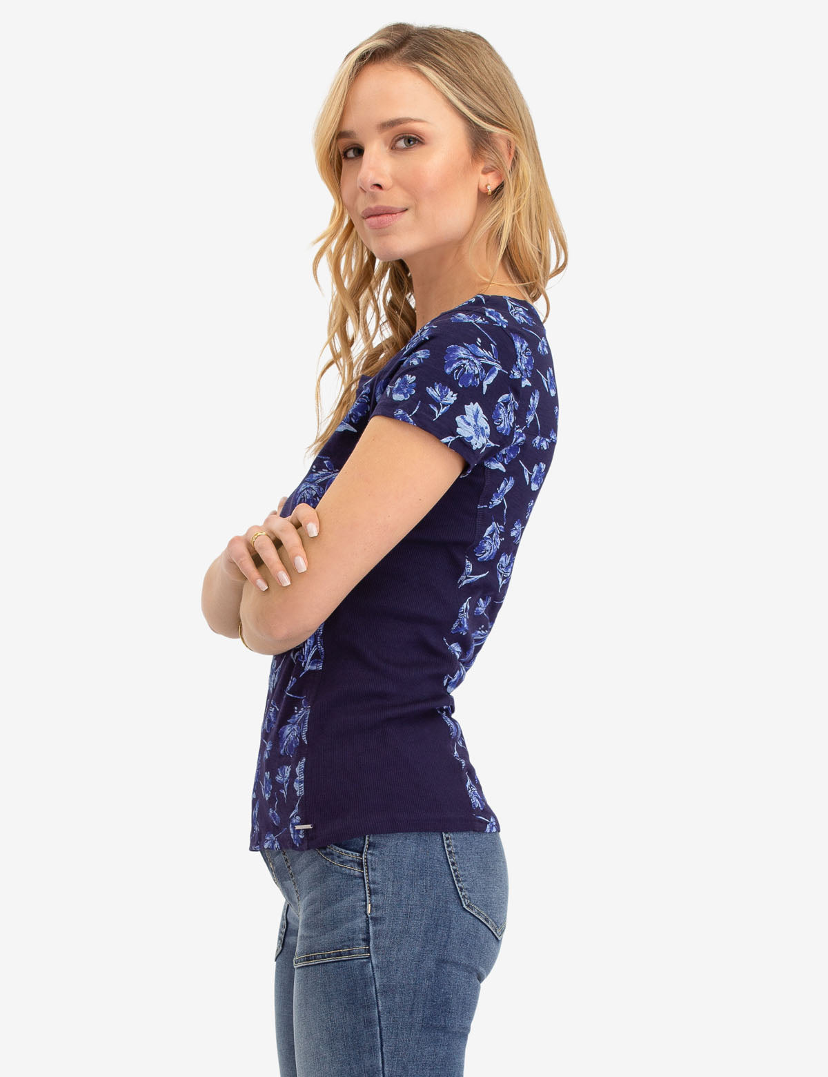 Floral Print Ribbed Top with Short Sleeves | U.S. Polo Assn.