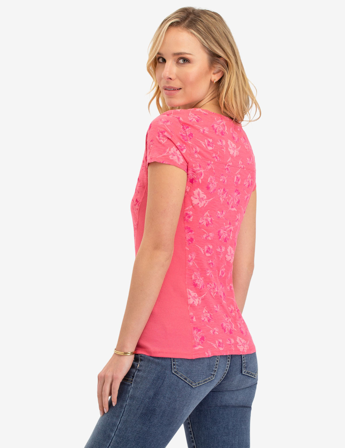 Floral Print Ribbed Top with Short Sleeves | U.S. Polo Assn.