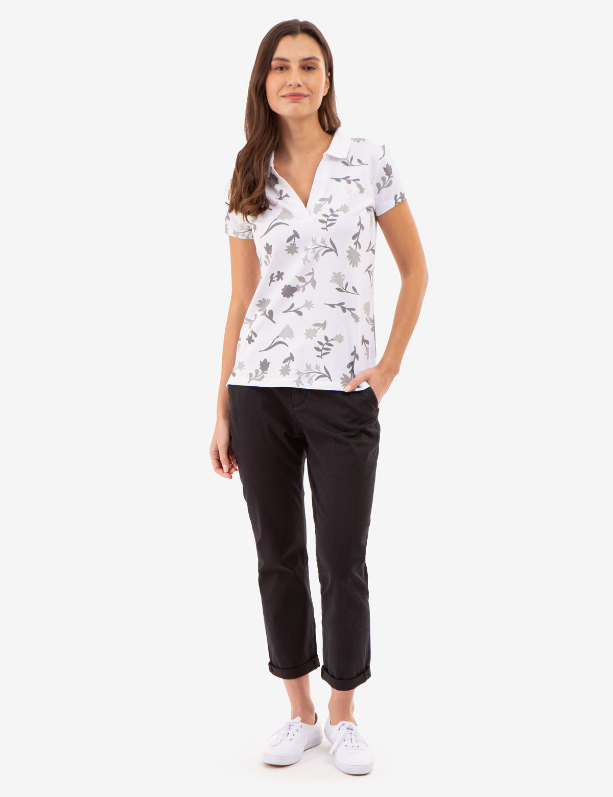 Floral Print Split Neck Polo Shirt for Women | Casual Summer Top