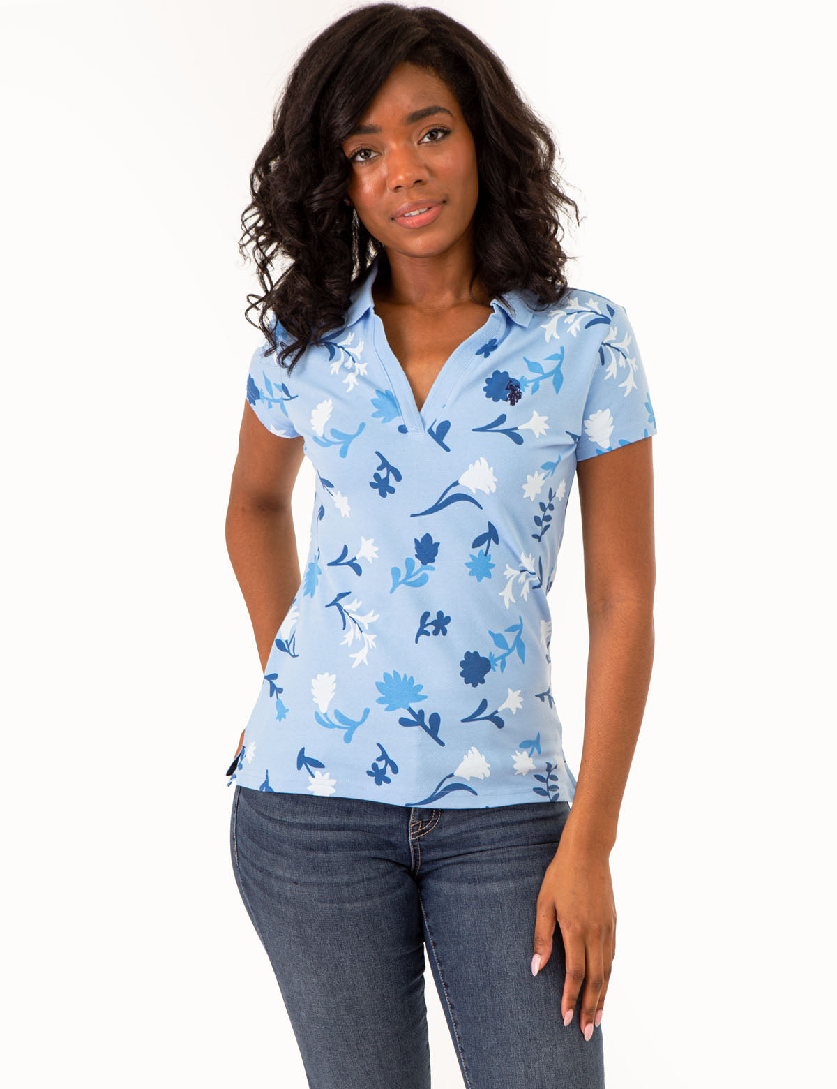 Floral Print Split Neck Polo Shirt for Women | Casual Summer Top