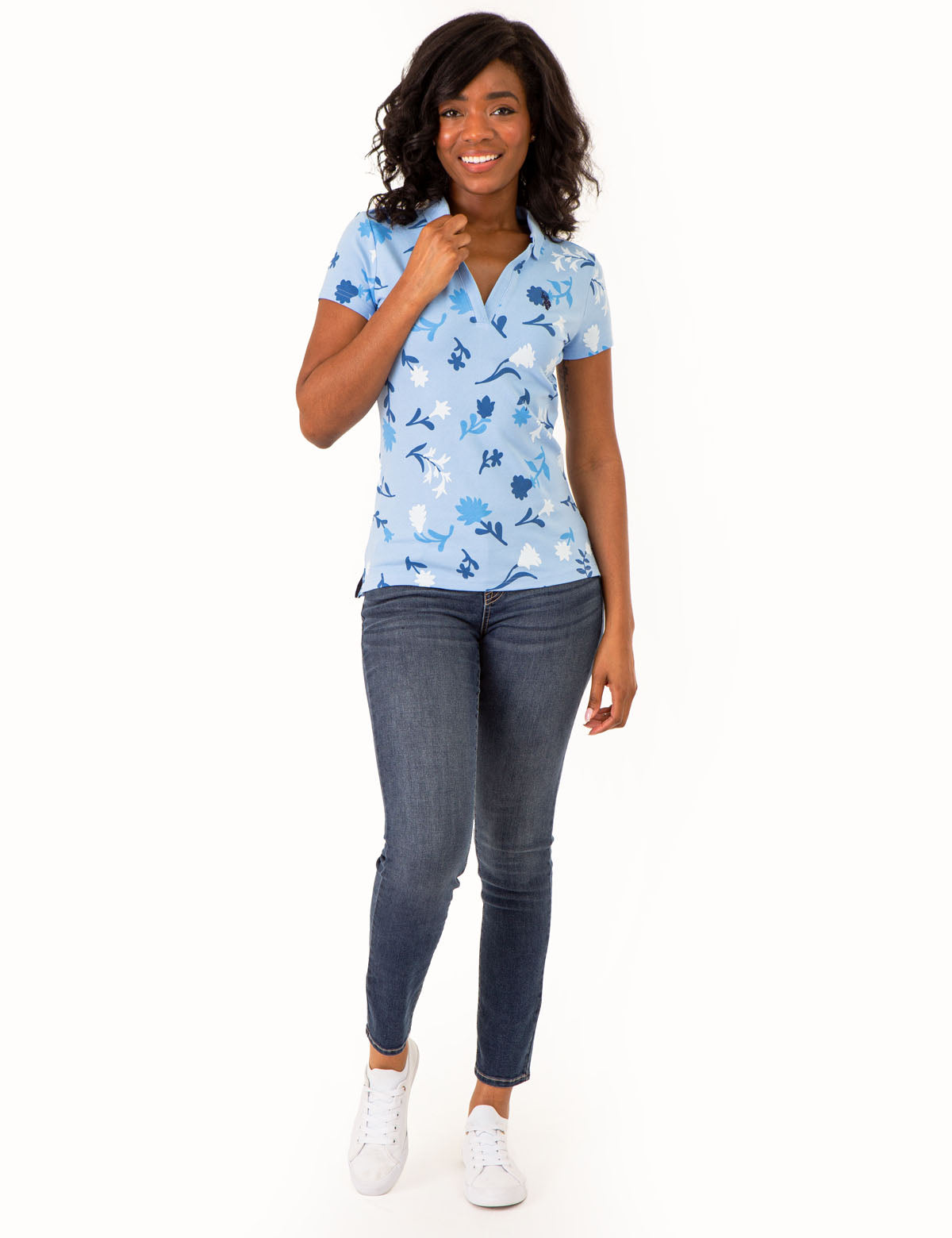 Floral Print Split Neck Polo Shirt for Women | Casual Summer Top