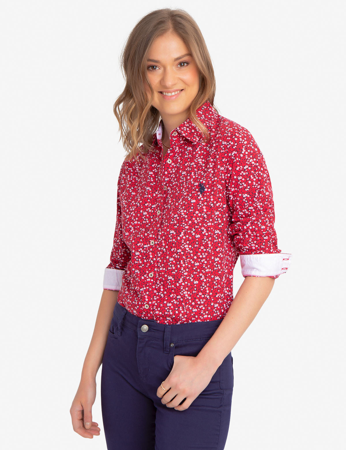 Floral Printed Cotton Shirt for Women | Embroidered Logo