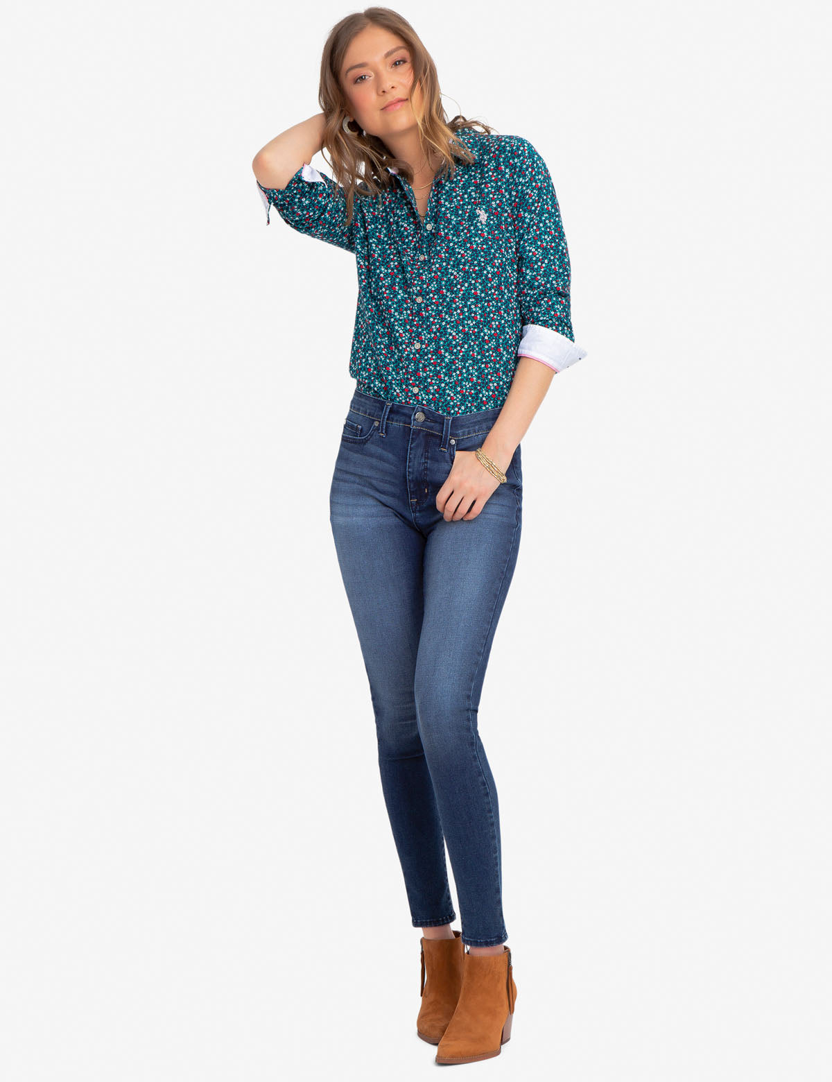 Floral Printed Cotton Shirt for Women | Embroidered Logo