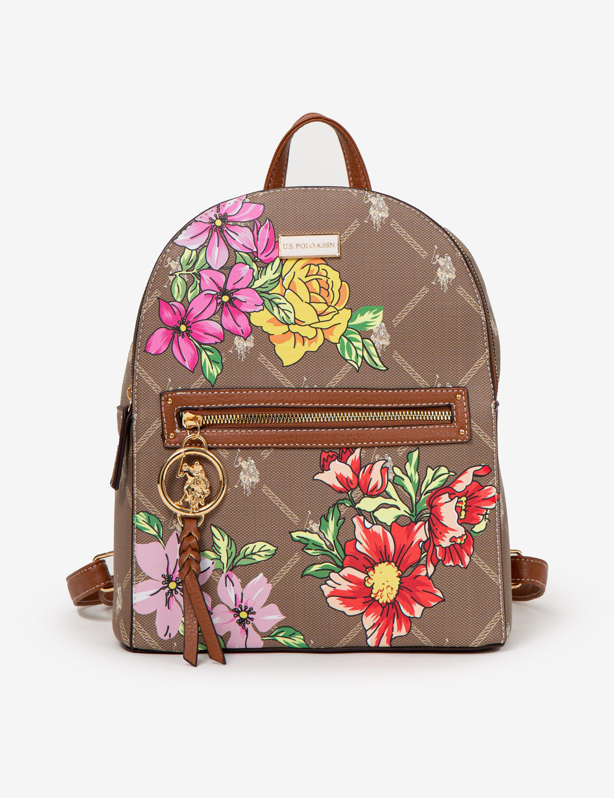 Floral Print Backpack with Zip Pocket & Tassel | USPA Signature