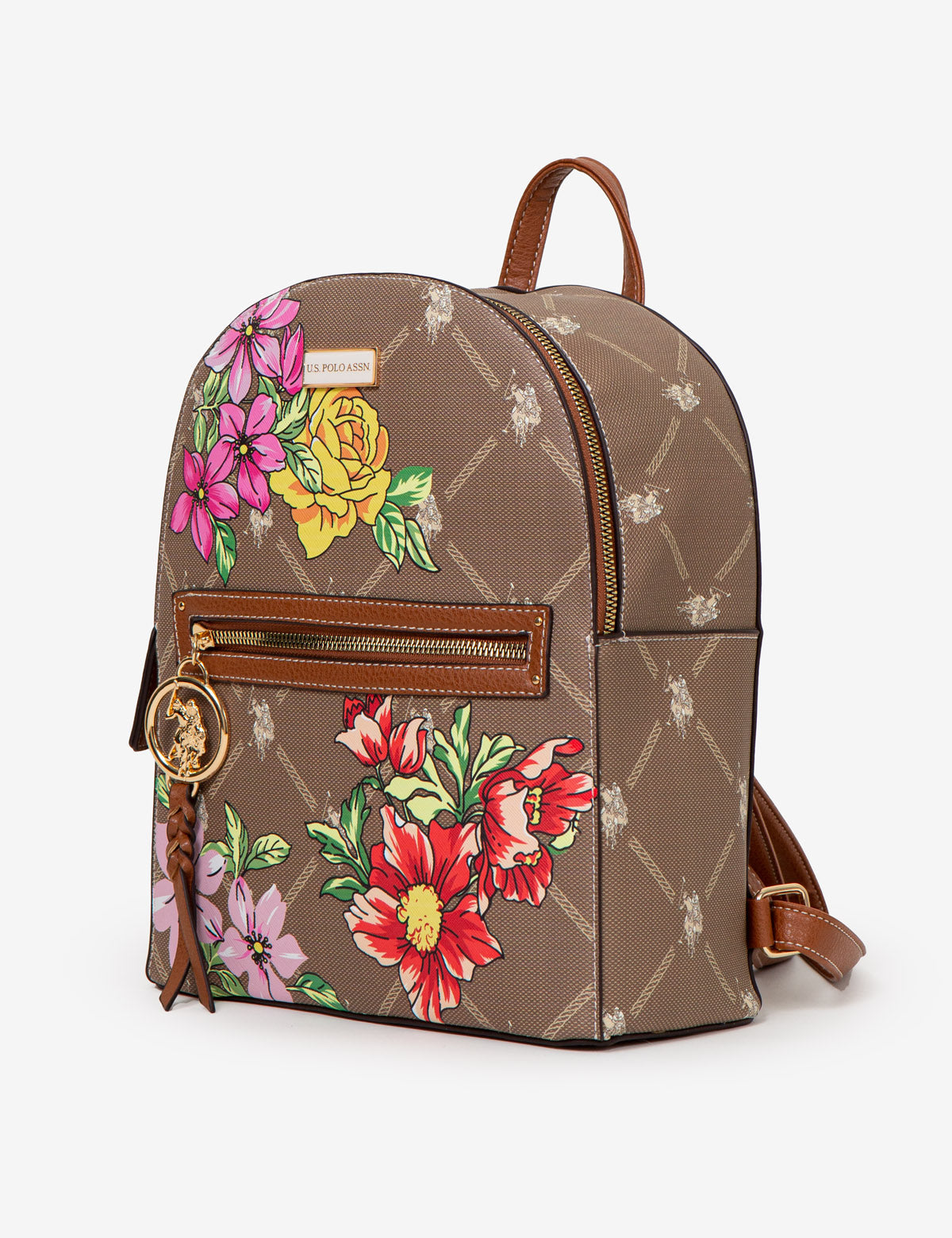 Floral Print Backpack with Zip Pocket & Tassel | USPA Signature
