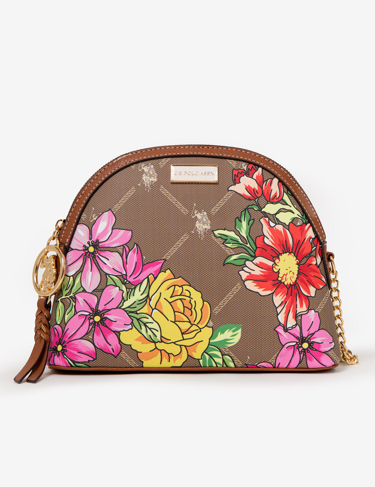Floral Print Crossbody Bag with Zip Closure & Tassel | USPA Signature