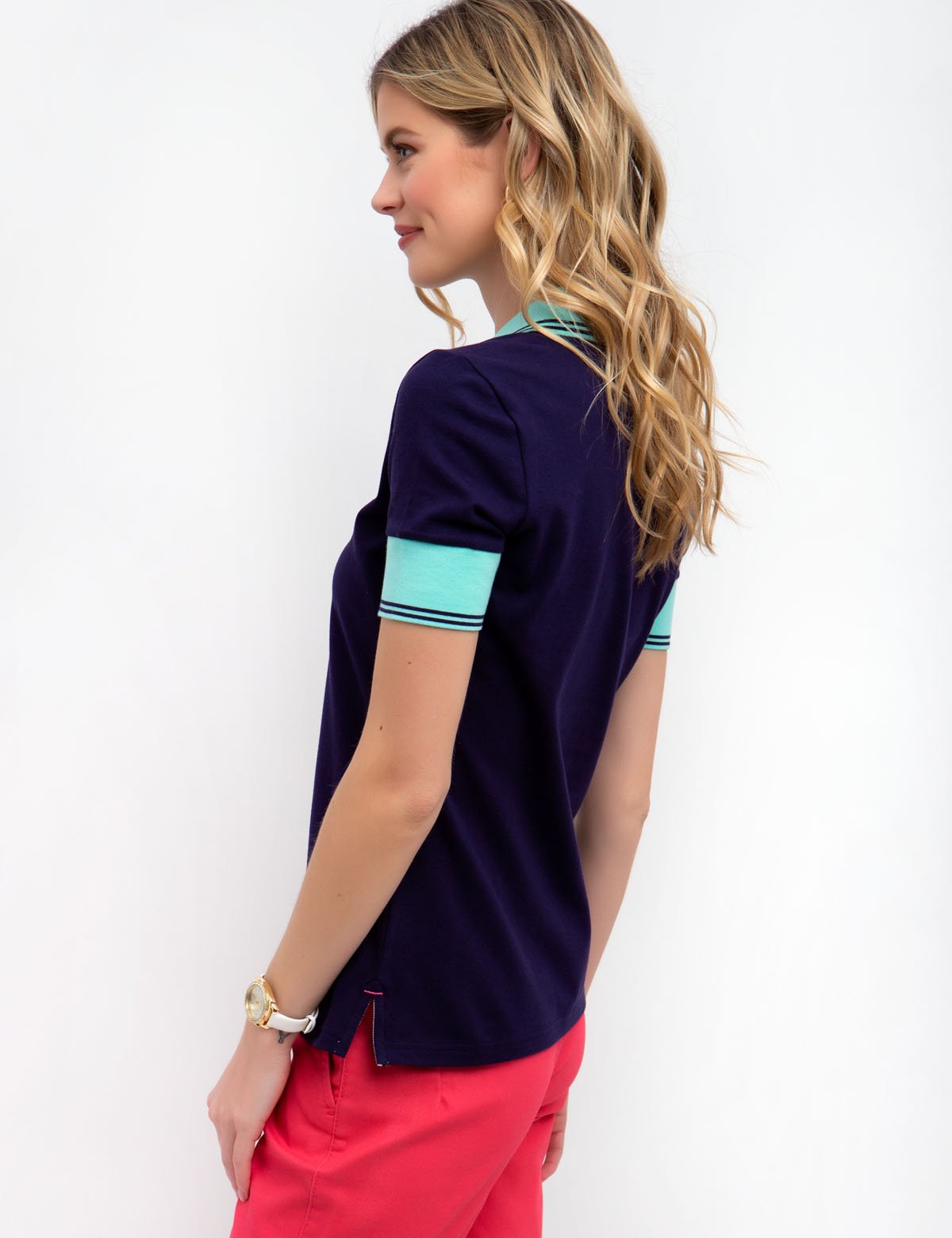 Floral Zip Polo Shirt with Contrast Collar | USPA