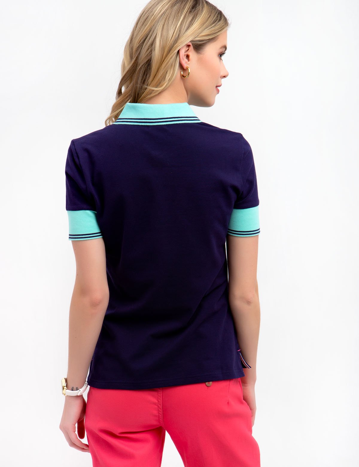 Floral Zip Polo Shirt with Contrast Collar | USPA