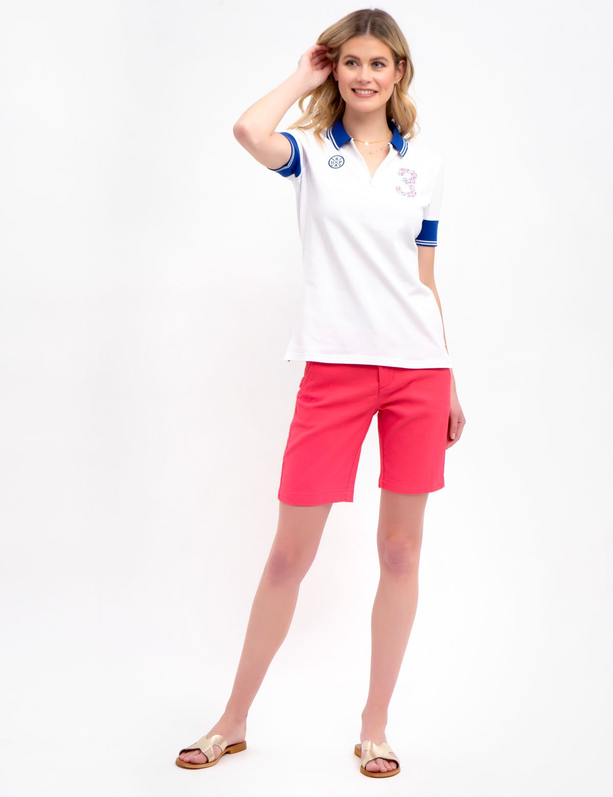 Floral Zip Polo Shirt with Contrast Collar | USPA