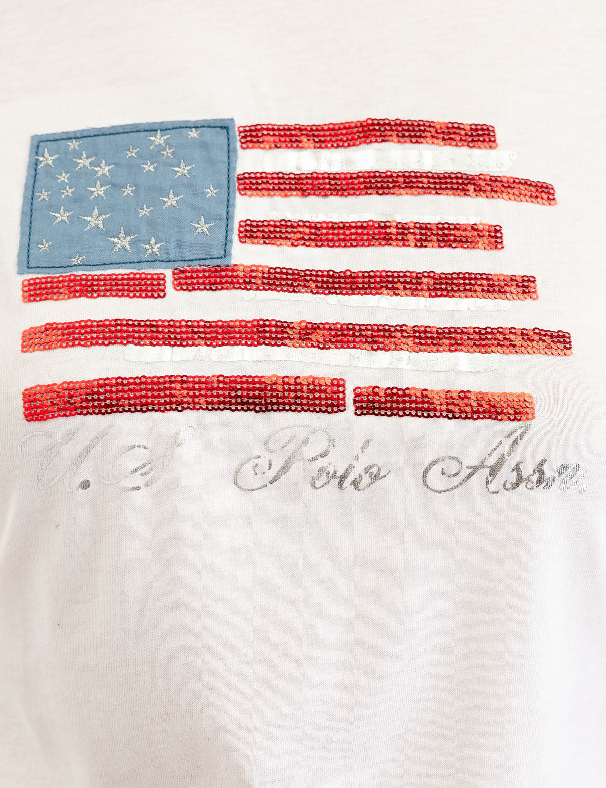 Flag Graphic T-Shirt with Embroidered Stars & Sequins | Round Neck